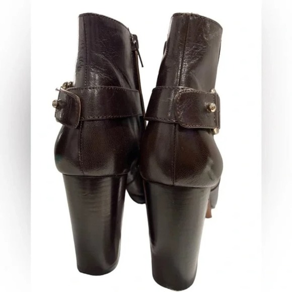 NINE WEST Women’s Brown Leather Ankle Block Heeled Boots Booties Sz 8M - Picture 5 of 7